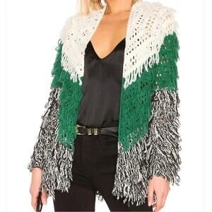 DO+BE Cardigan Sweater Color Block Grunge Oversized Looped Fringe Size Medium